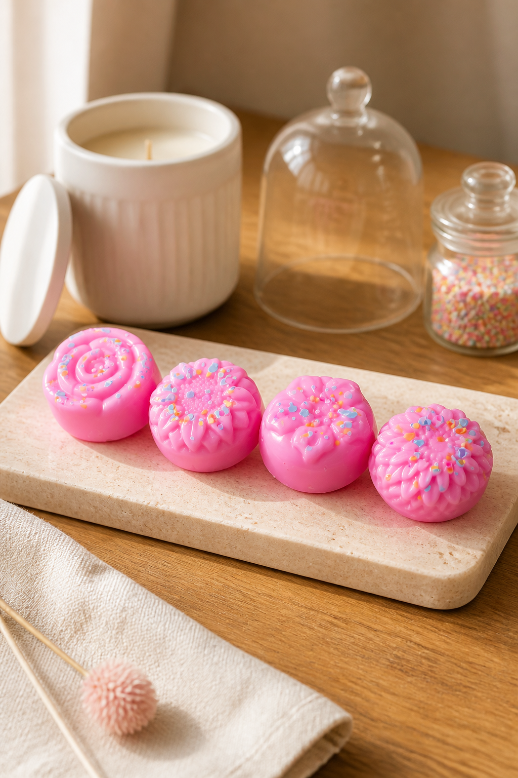 (Pink sugar cookie) pack of 4 medium flower ~soy wax~