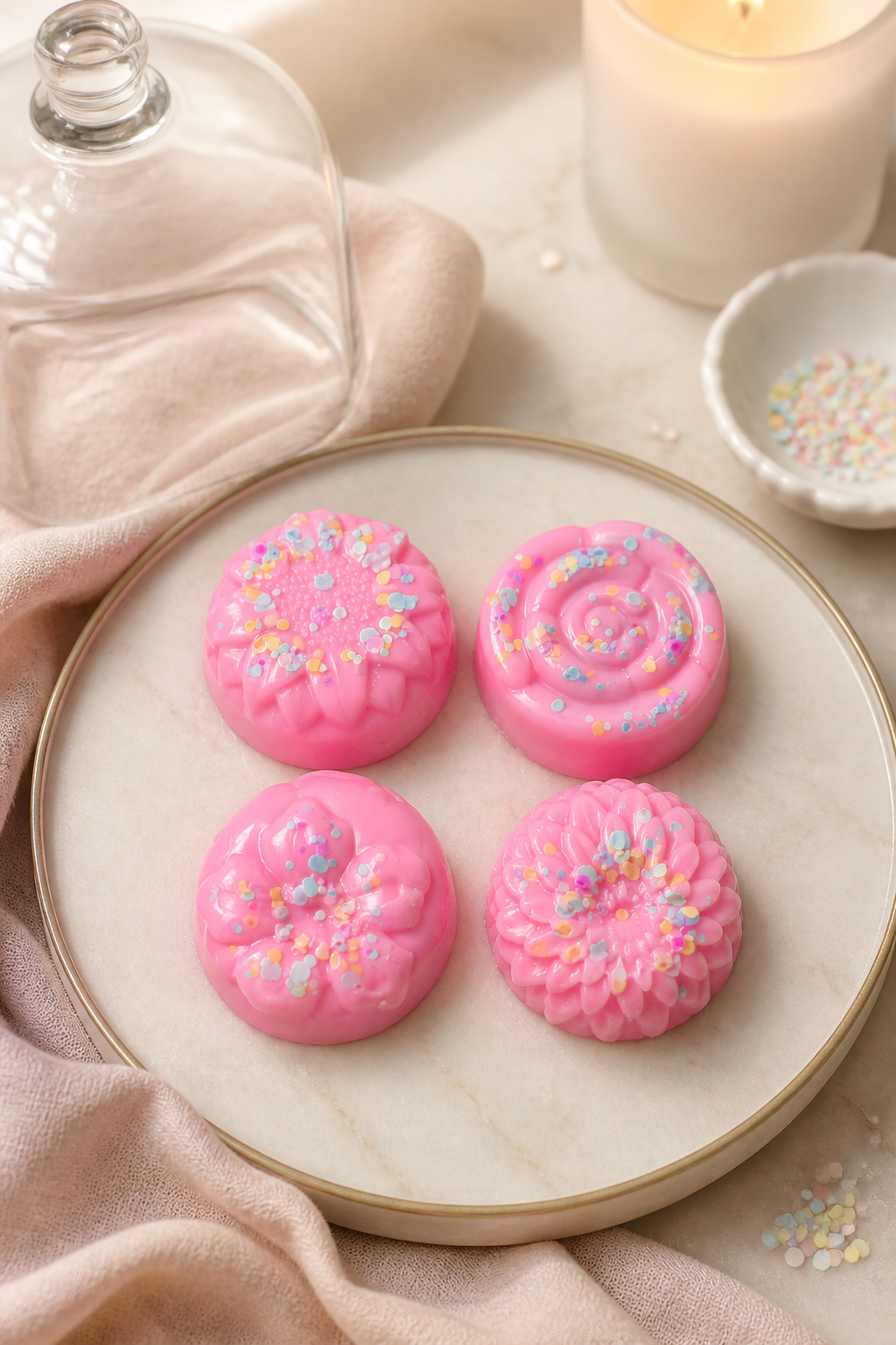 (Pink sugar cookie) pack of 4 medium flower ~soy wax~